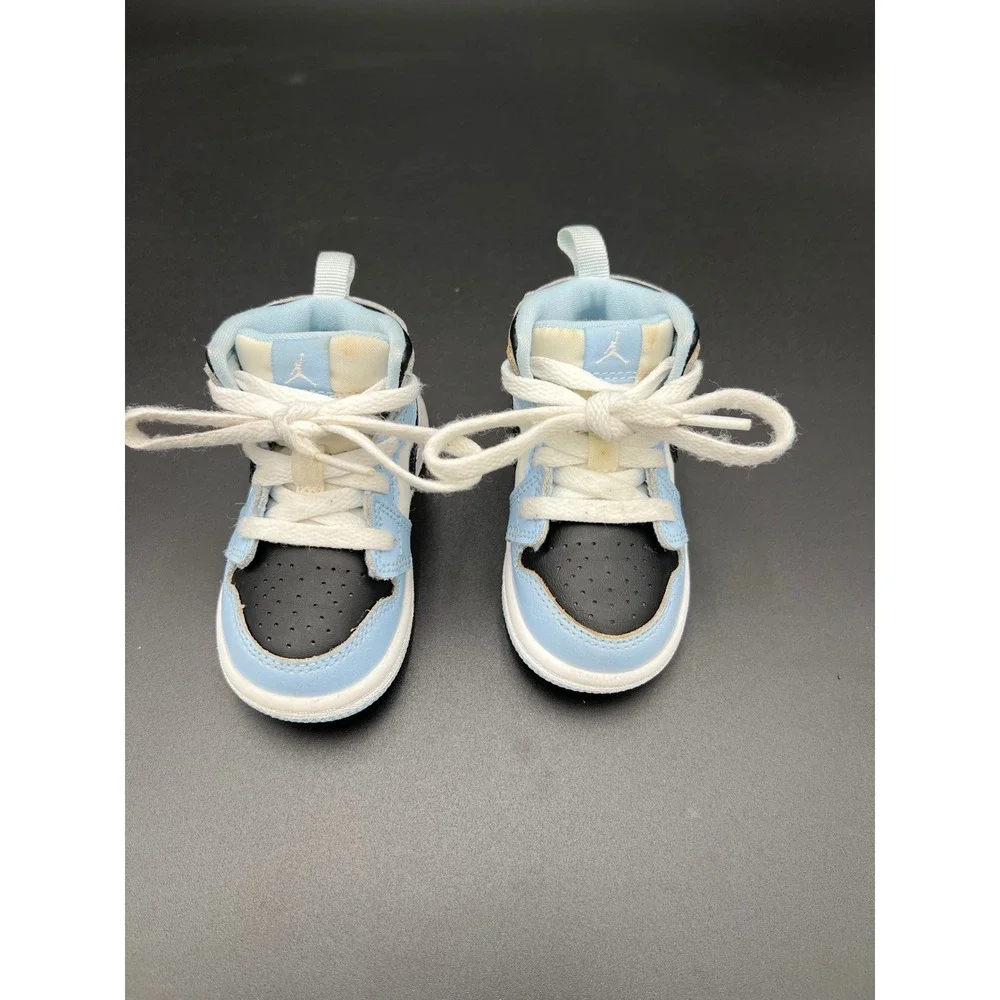 Jordan 1 Mid University Blue Black White Toddler Sneakers Size 5C BQ6472-102